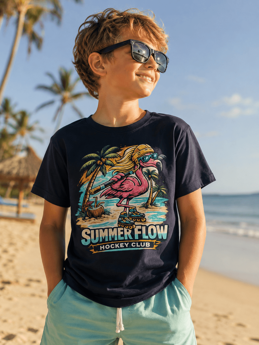 Kid wearing a Summer Flow Hockey Club tee